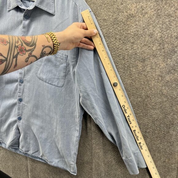 Bugatchi Uomo Shirt Mens Large Blue Lyocell Cotton Button Up Casual Long Sleeve - Picture 5 of 9